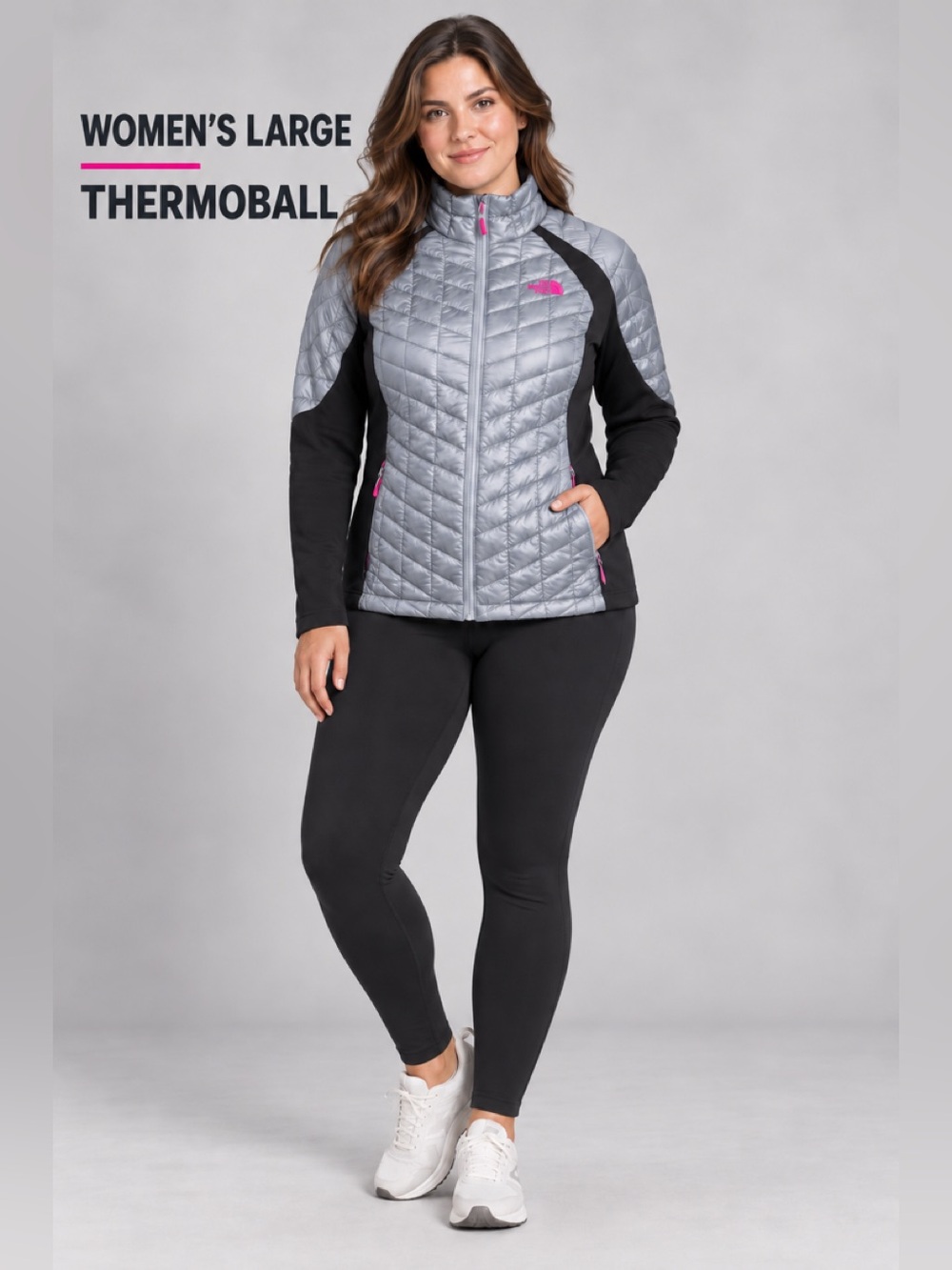 The North Face Women's Thermoball Jacket - Gray with Black Panels